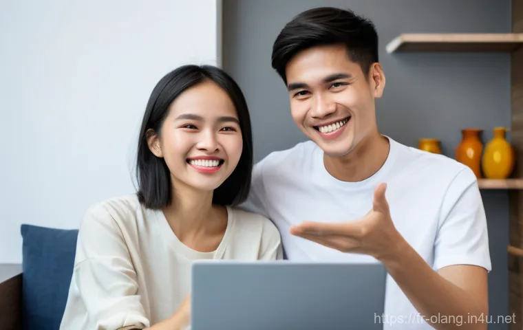 베트남어 빠르게 배우는 법 - **Prompt:** A young French woman in her early twenties, with a warm smile, is comfortably seated on ...