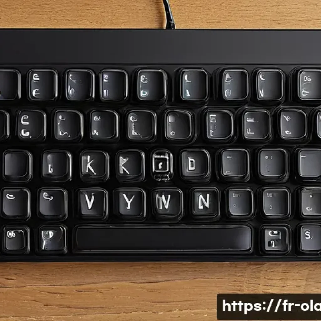 그루지야어 타이핑 연습 - A detailed close-up of a modern Georgian keyboard with all 33 unique Georgian letters clearly visibl...