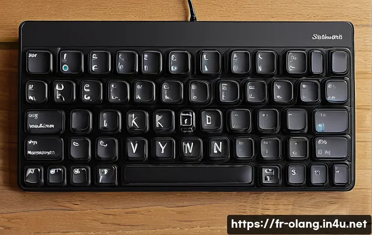 그루지야어 타이핑 연습 - A detailed close-up of a modern Georgian keyboard with all 33 unique Georgian letters clearly visibl...