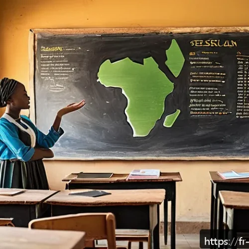 Home 33 스와힐리어와 반투어 비교 - A vibrant classroom scene in East Africa illustrating the teaching of Swahili language grammar, feat...