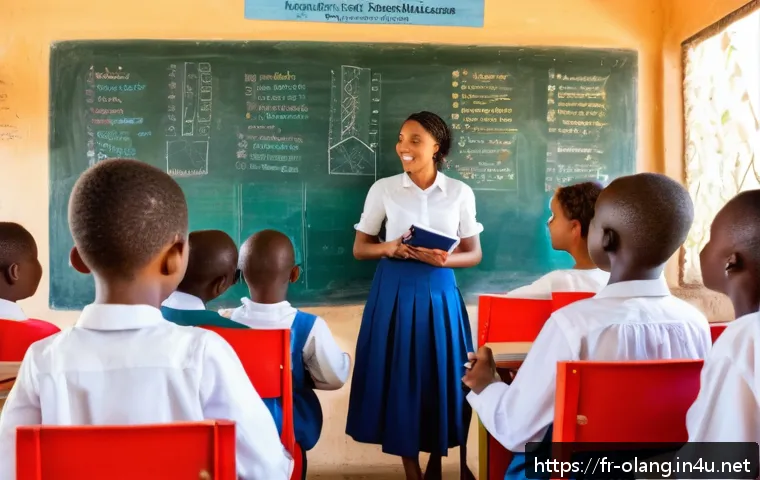 스와힐리어 동사 활용 - A vibrant classroom scene in East Africa, featuring a diverse group of Swahili-speaking students att...