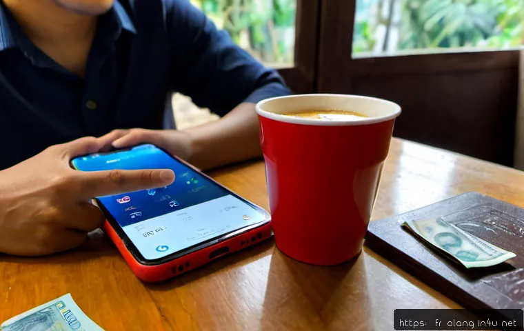 Home 17 베트남어 숫자 읽는 법 - Photorealistic close-up of a French traveler at a tidy wooden café table in Hanoi, using a smartphon...